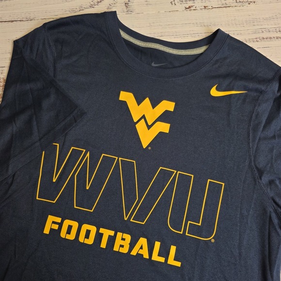 Nike Other - Nike Dri Fit‎ West Virginia Football Short Sleeve Shirt Mens Large Navy Blue